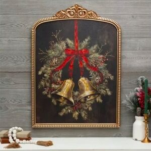 Hobby Lobby Vintage Wreath & Bells Christmas Wood Wall Art Painting